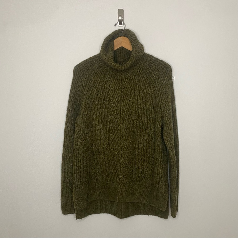 Madewell Mercer Turtleneck Sweater Womens L Large Green Chunky Coziest Yarn